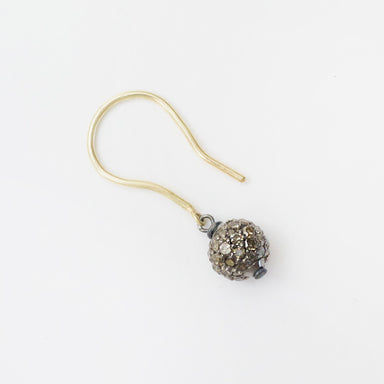 Blackened sterling silver drop earrings with 18k yellow gold hook and 6mm salt and pepper diamond globes.