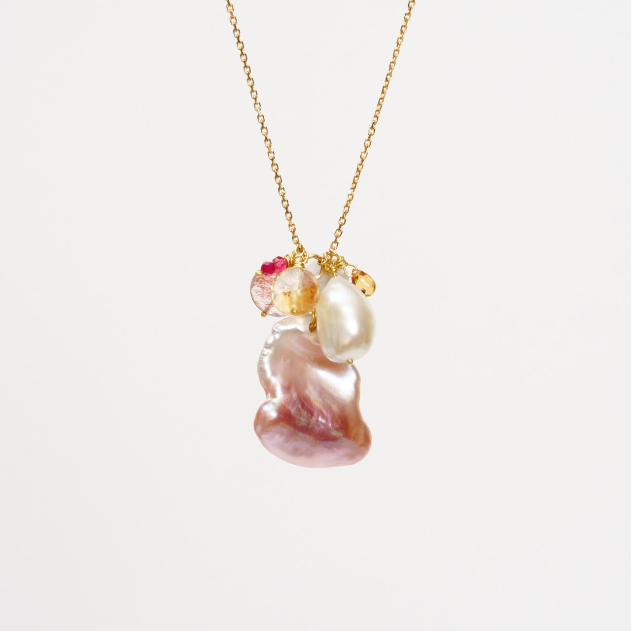 Saltwater Baroque Pink Pearl Cluster Necklace